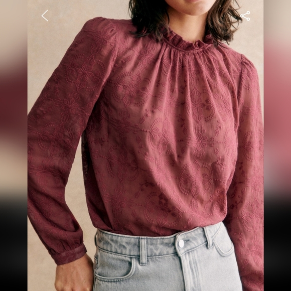 Sezane Tops - Sezane Valentine Embroidered Long-Sleeve Blouse